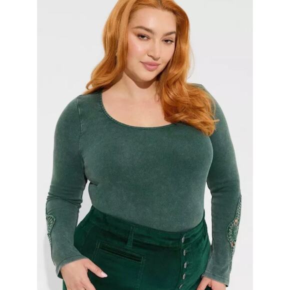 Torrid Cotton Modal Rib Scoop Neck Crochet Long Sleeve Top Size 4 - Picture 1 of 6